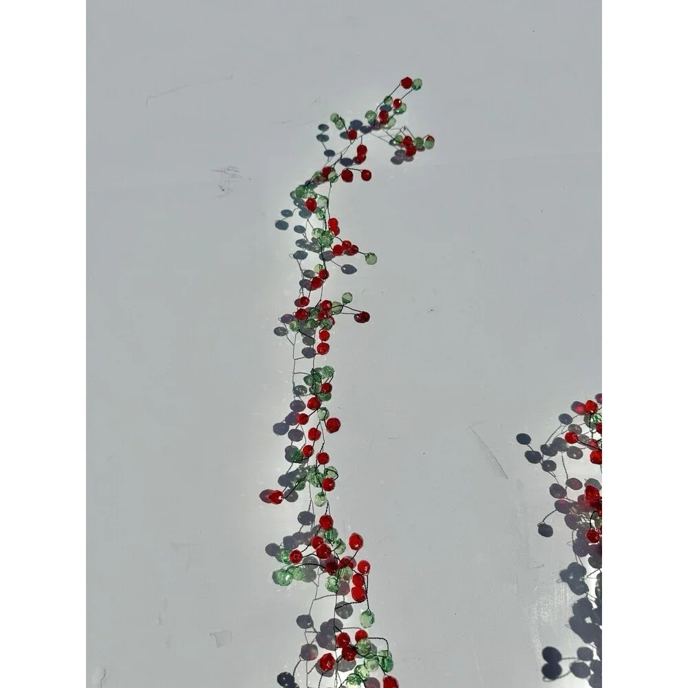 Lot Of Six Christmas Beaded Garlands 5ft Each Green And Red Plastic Wire